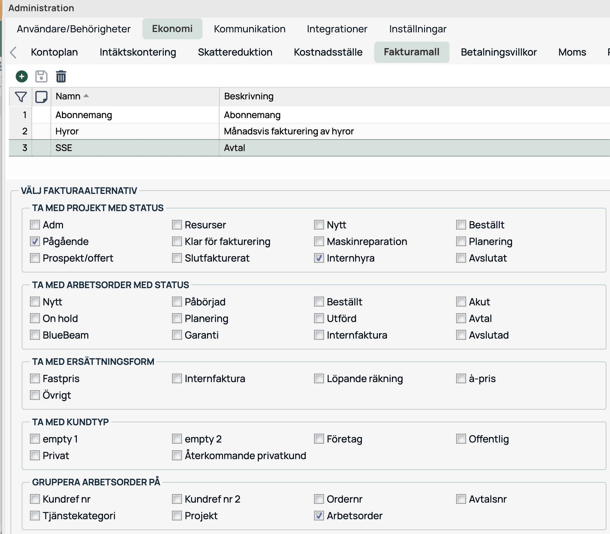 Inställning fakturamall 1