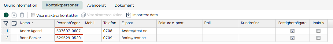 Aceve — Contacts tab with property owner flags