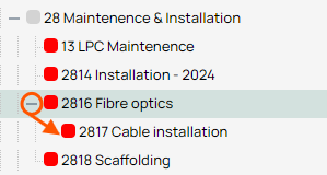 Project tree — expanded maintenance and installation category