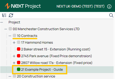 Next Project — Contract tree navigation view