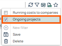 Filter menu with Ongoing projects selected