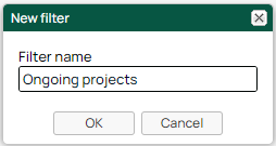 New filter dialog with name input field