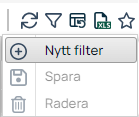 Filterhantering — Nytt filter, Spara, Radera