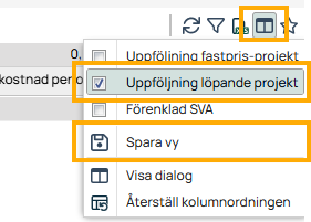 View selector dropdown with save view option
