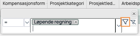 Filterrad med aktiv filter på kolonneverdi