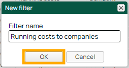 New filter dialog with name input field