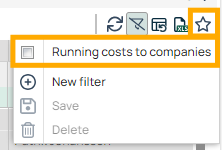 Filter menu with Running costs to companies option