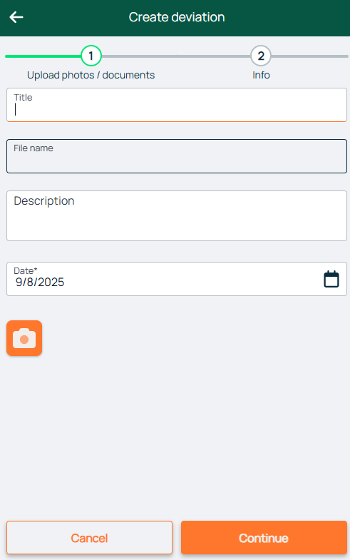 Create Deviation — Step 1 Upload Photos/Documents