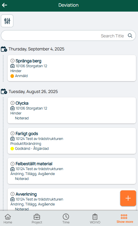 Aceve — Deviation list view mobile