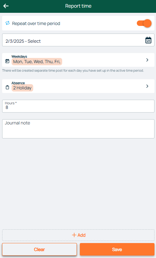 Report Time — Repeat over time period enabled
