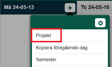 Tidregistrering — lägg till aktivitet via plusknapp