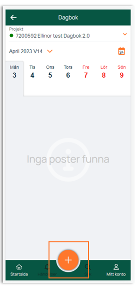 Dagbok-side med ukesvisning og ingen poster funnet