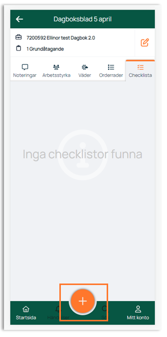 Daily log checklist tab — no checklists found