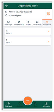 Daily log checklist tab with list items