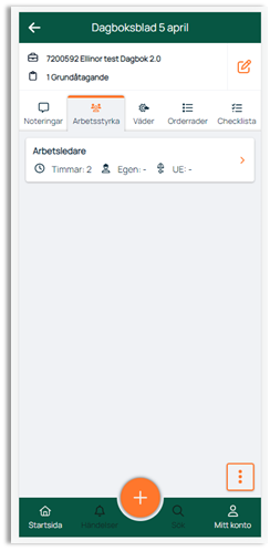Dagboksblad — Arbetsstyrka tab view