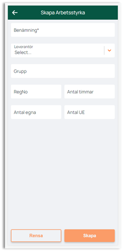 Create Workforce form with required fields