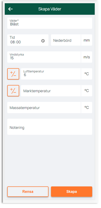 Create Weather entry form in mobile app