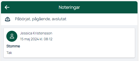 Noteringar — inlägg med status och kommentar