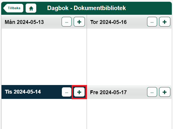 Dagbok – Dokumentbibliotek med veckovy och datumkolumner