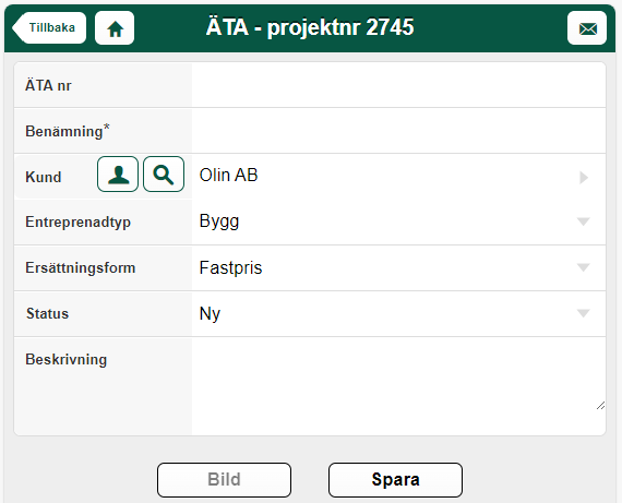 ÄTA-formulär för projekt 2745 med grunduppgifter