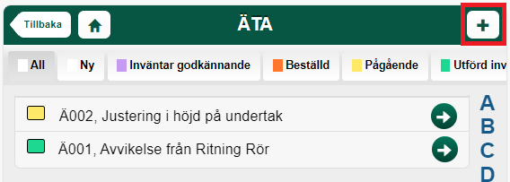 ÄTA-lista med statusfärger och filterknappar