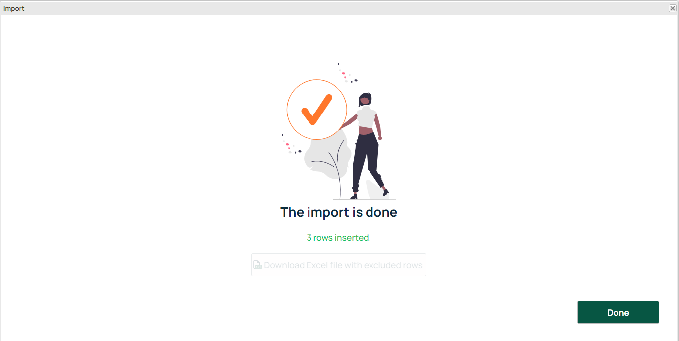 Import dialog — import completed successfully