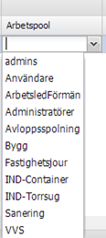 Arbetspool dropdown with group options
