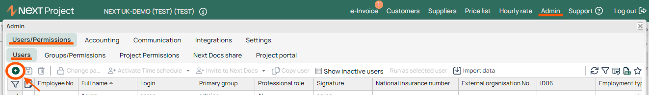 Admin — Users/Permissions Users list