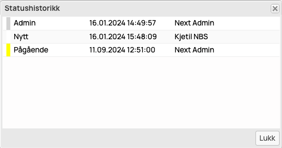 Statushistorikk-dialog med liste over statusendringer
