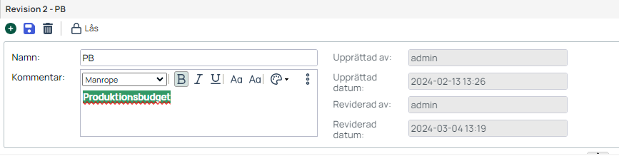 Revisionsformulär — Redigera revision med kommentarsfält
