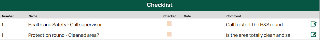 Checklist screen with task items and checkboxes