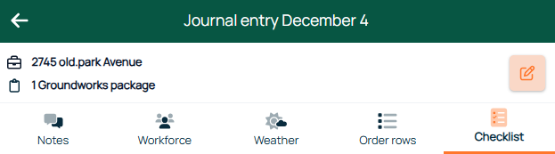 Journal Entry — Checklist tab selected