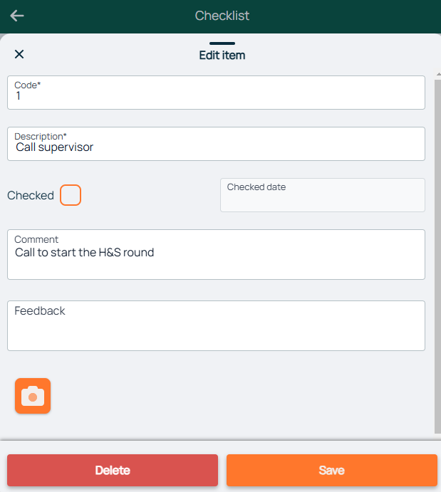 Checklist — Edit item dialog