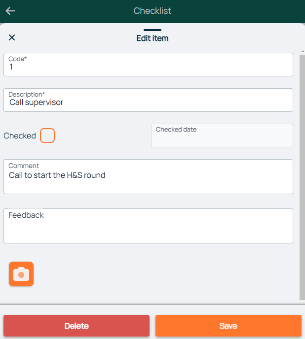 Checklist — Edit item dialog