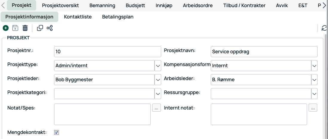 Prosjektinformasjon — redigering av prosjektdetaljer og innstillinger