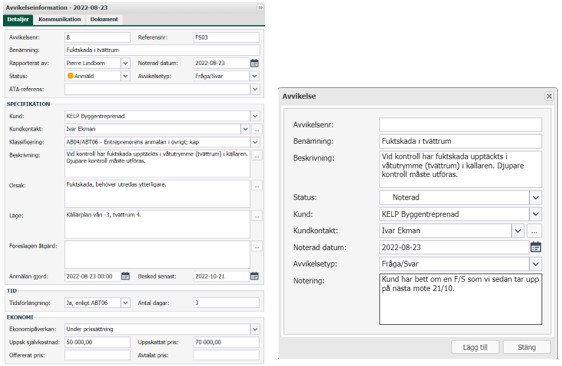 Avviksdetaljer — redigeringsdialog for ny avviksregistrering