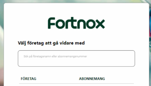 Fortnox — Välj företag att logga in på