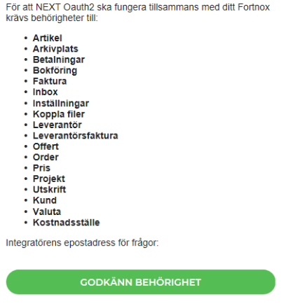 Fortnox OAuth2-behörigheter — Godkänn behörighet