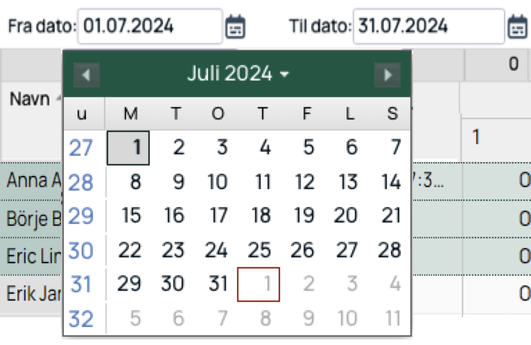 Datovelger åpen for Fra dato — Juli 2024