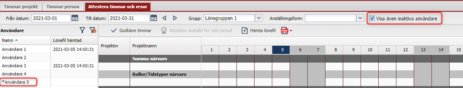 Attestera timmar och resor — timeregistrering med inaktive brukere
