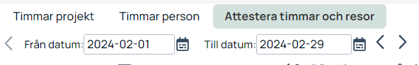 Attestera timmar och resor — datumfilter för period