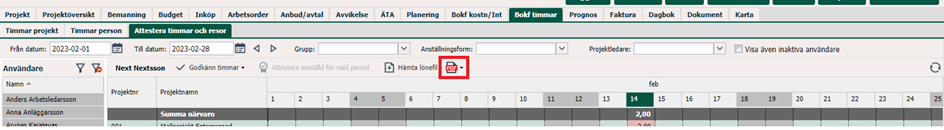 Bokf timmar — Attester timmar och resor kalendervisning