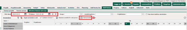 Attest timer — filtrer og godkjenn timer per periode