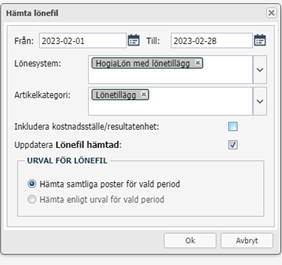Hämta lönefil — dialog for henting av lønnsfil