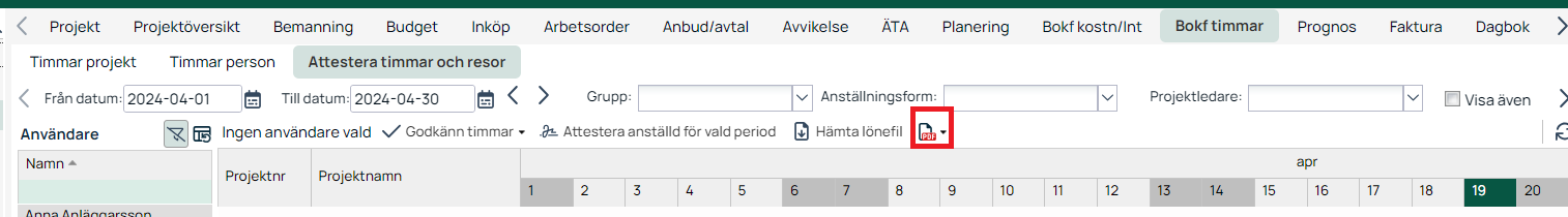 Bokf timmar — Attestera timmar och resor, april 2024