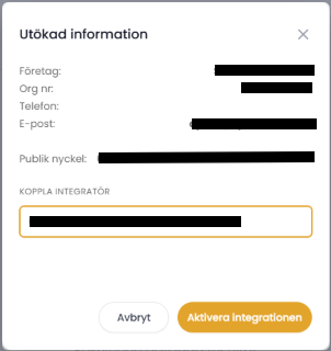 Dialog för utökad information och koppling av integratör