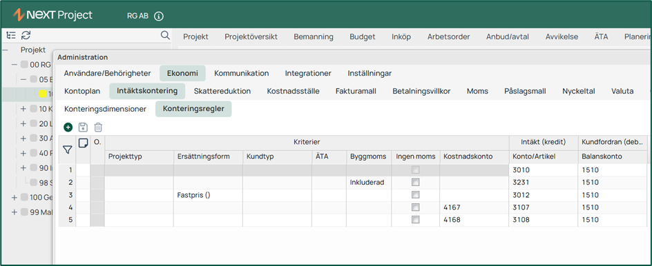 Administration — Ekonomi, Intäktskontering, Konteringsregler