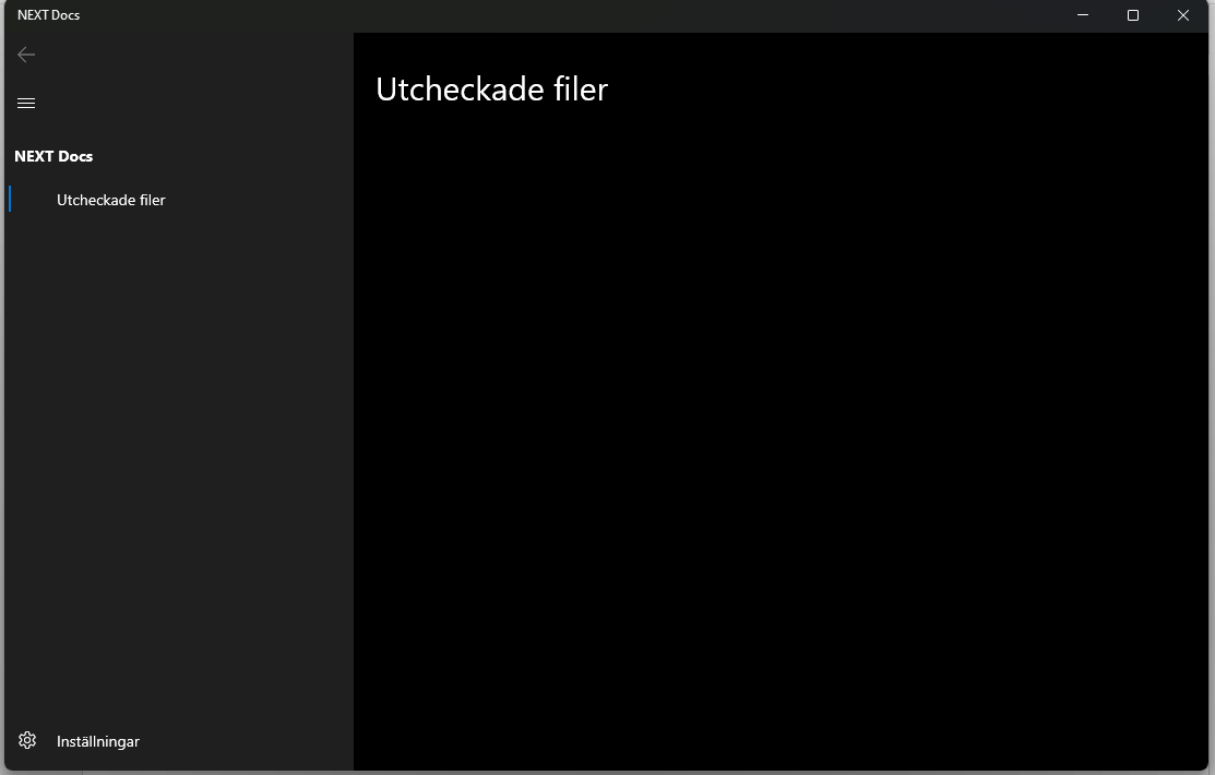NEXT Docs — Utcheckade filer, tom visning