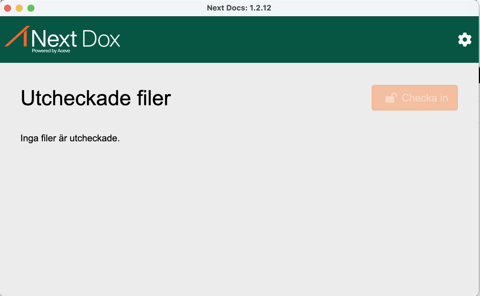 Next Dox — Utcheckade filer, inga filer utcheckade