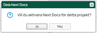 Dialog — Activate Next Docs for project